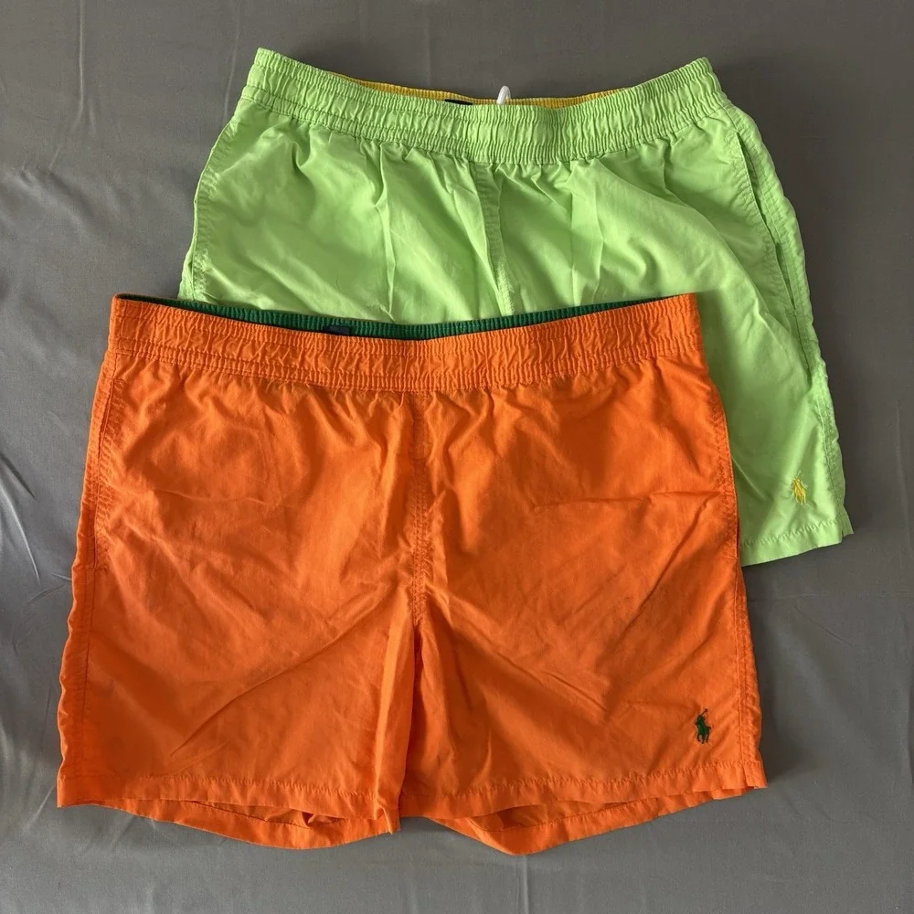 Vintage Lot Of 2 Polo Ralph Lauren Stadium Swim Trunk Shorts Mens L Green Orange